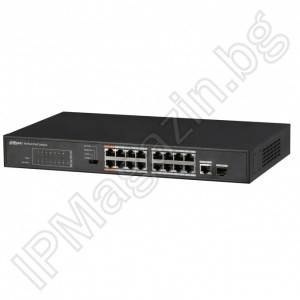 PFS3117-16ET-135 - 18 port, 16 ports x 10/100, 2 Gigabit, Layer 2, POE switch DAHUA
